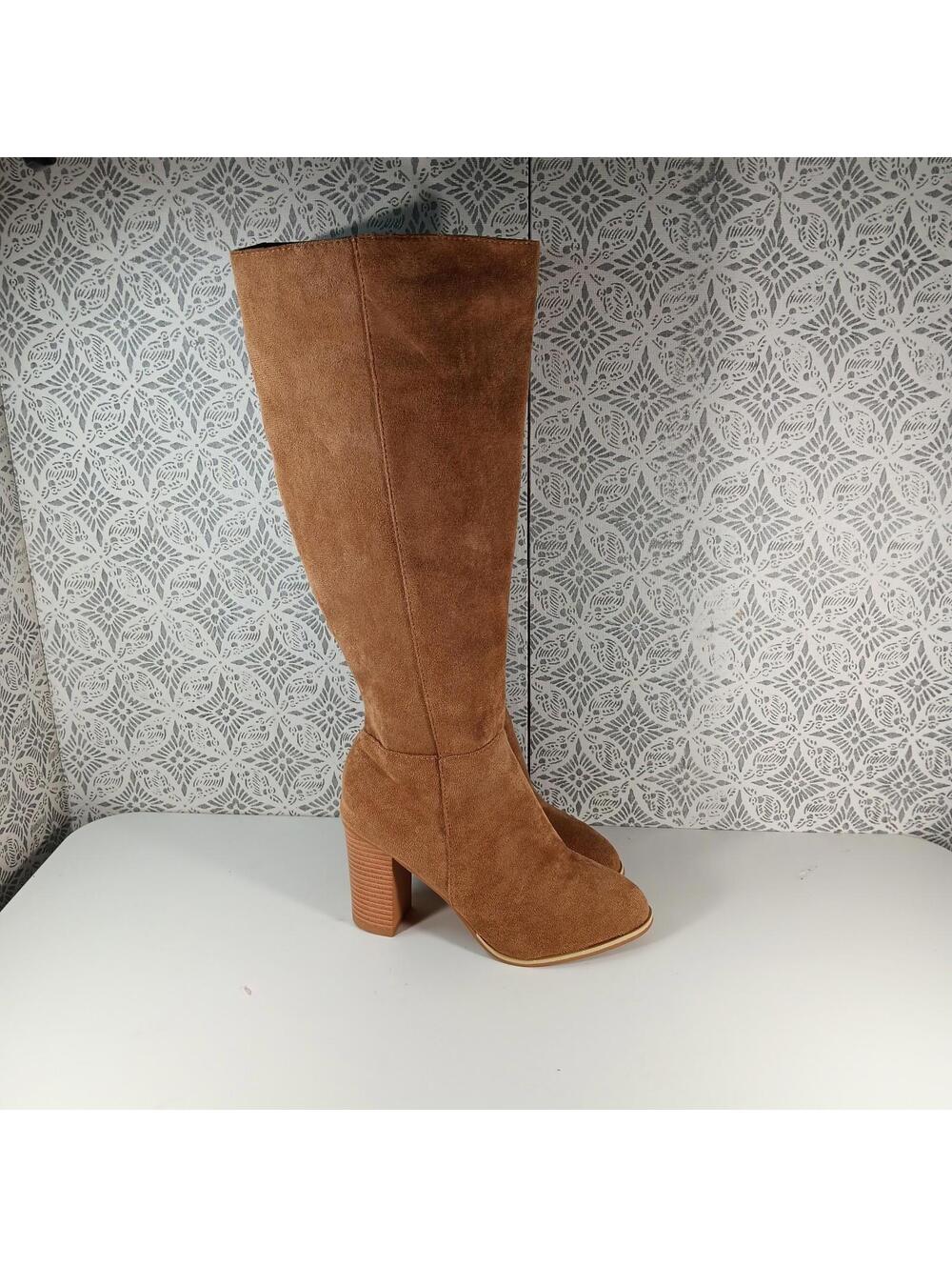 Faux Suede Knee High Boots for Women 3" Block High Heel Size 6 EU 36